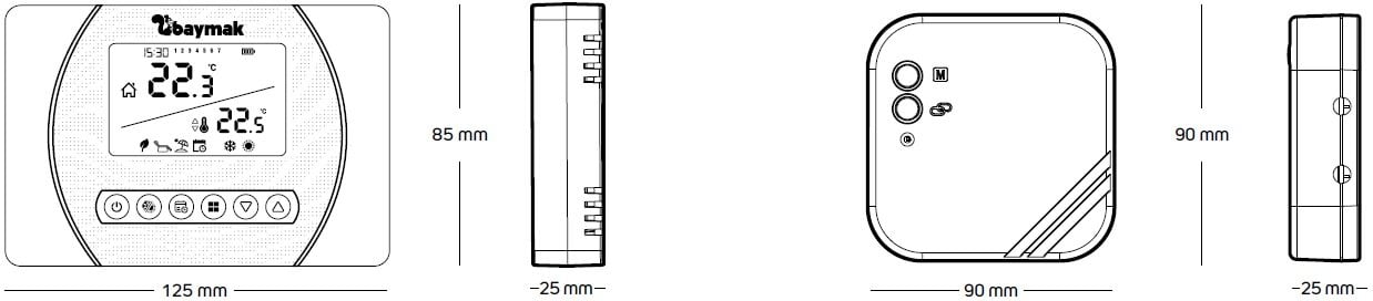 Baymak Logi Pro S Oda Termostatı Ölçüler