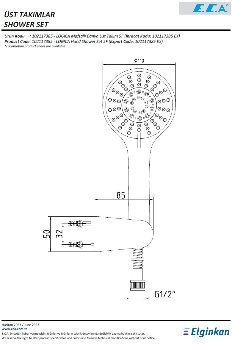 Eca Logica Mafsallı Banyo Üst Takım 102117385 Teknik Resim