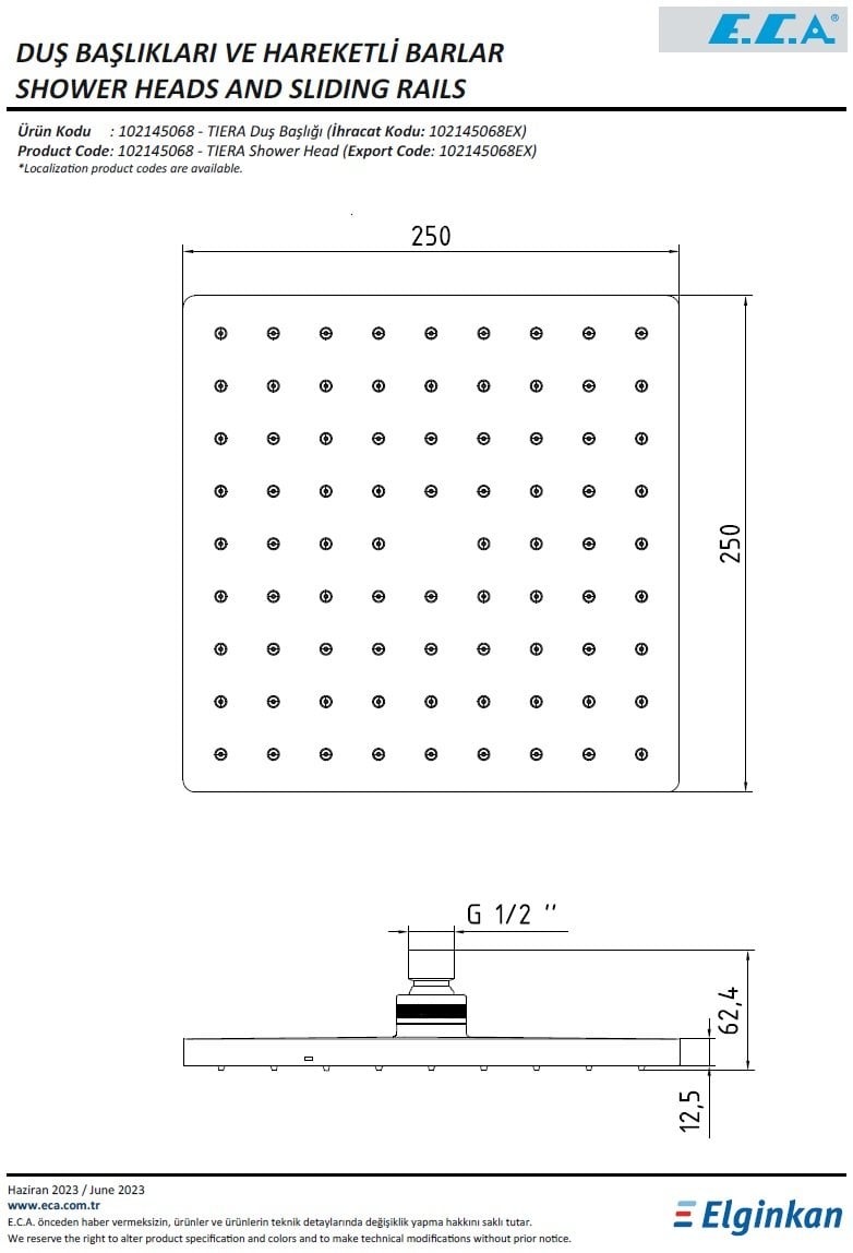 Eca Tiera Duş Başlığı 102145068 Teknik Resim