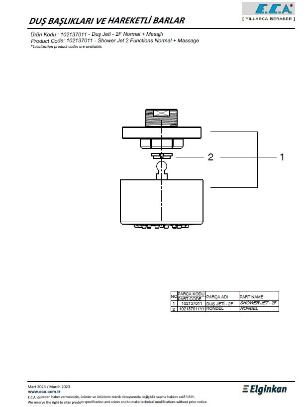 Eca 2F Duş Jeti ( Normal + Masajlı ) 102137011 Teknik Resim