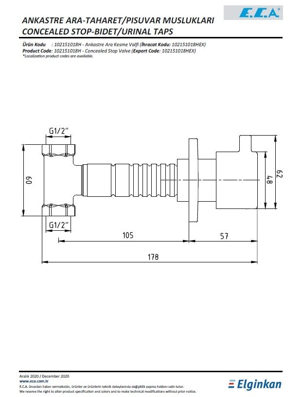 Eca Ankastre Ara Kesme Valfi102151018H Teknik Resim