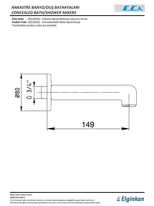 Eca Ankastre Banyo Bataryası Çıkış Ucu Grubu 102126352 Teknik Resim