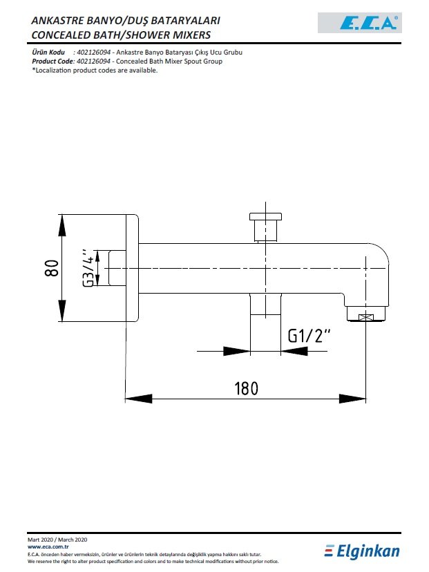 Eca Ankastre Banyo Bataryası Çıkış Ucu Grubu 402126094 Teknik Resim