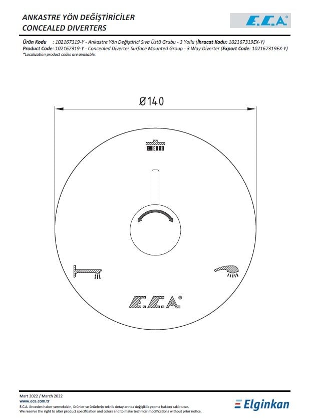 Eca Ankastre Yön Değiştirici Sıva Üstü Grubu 102167319-Y Teknik Resi