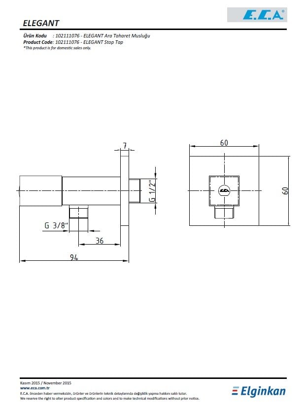 Eca Elegant Ara Taharet Musluğu 102111076 Teknik Resim