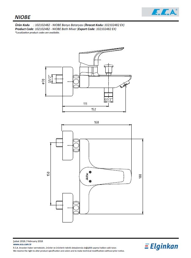 Eca Niobe Banyo Bataryası 102102482 Teknik Resim