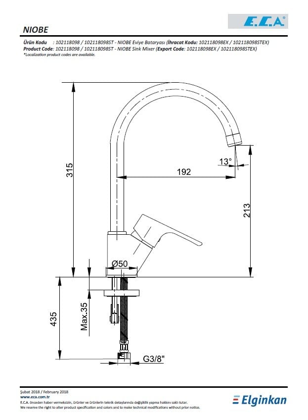 Eca Niobe Mutfak Bataryası 102118098 Teknik Resim