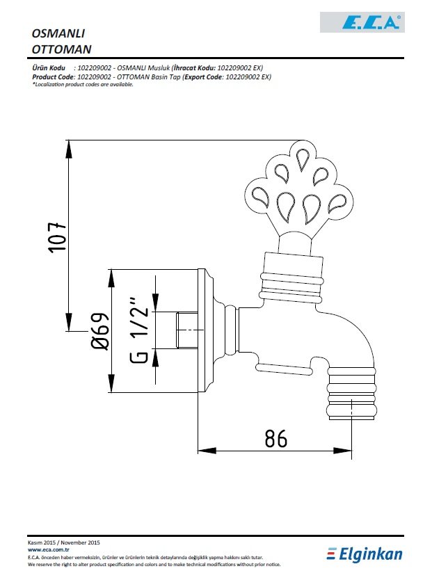 Eca Osmanlı Musluk 102209002 Teknik Resim