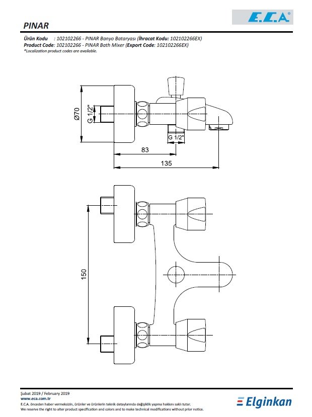 Eca Pınar Banyo Bataryası 102102266 Teknik Resim