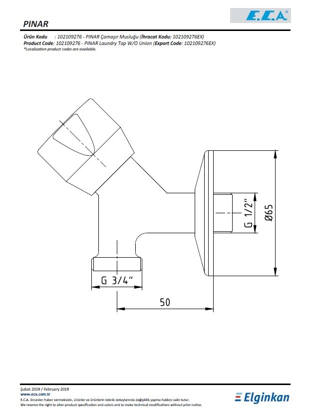 Eca Pınar Çamaşır Musluğu 102109276 Teknik Resim