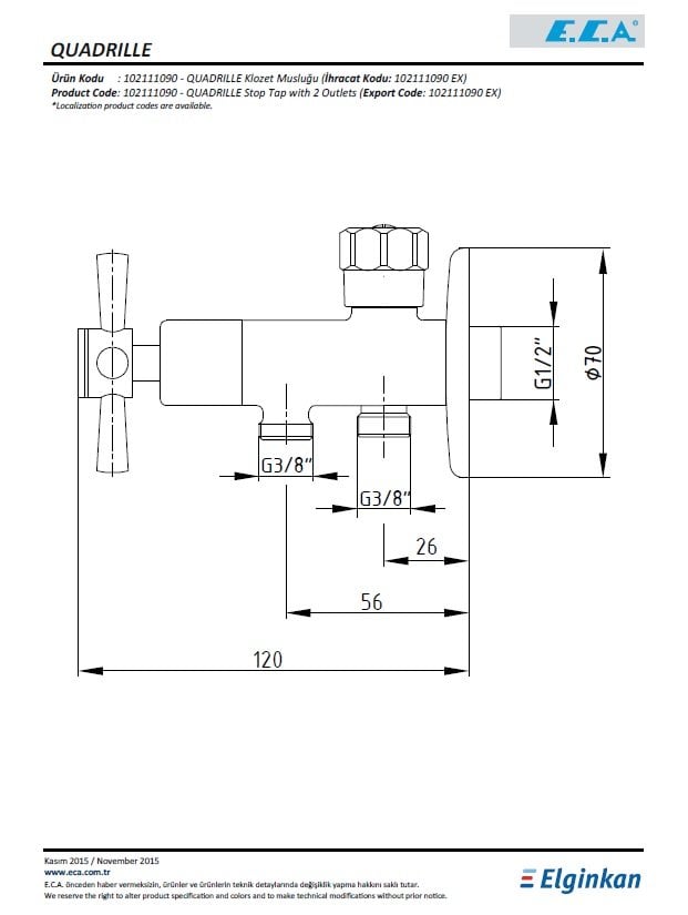 Eca Quadrille Klozet Musluğu 102111090 Teknik Resim