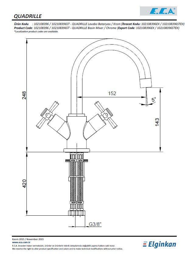 Eca Quadrille Lavabo Bataryası 102108396 Teknik Resim