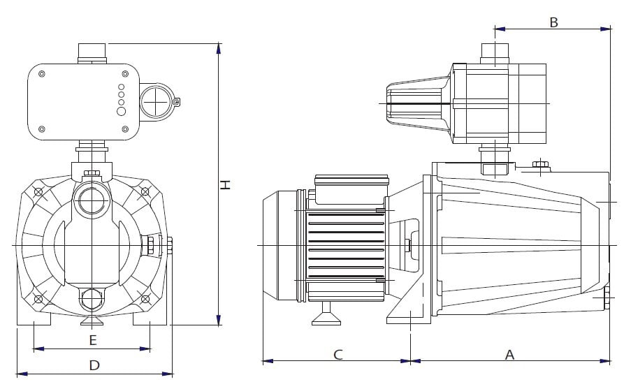 Wilo Initial Control SPG Akış Kontrollü Jet Hidrofor Ölçüleri