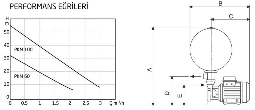 Baymak PKM 100 Hidrofor Eğrisi