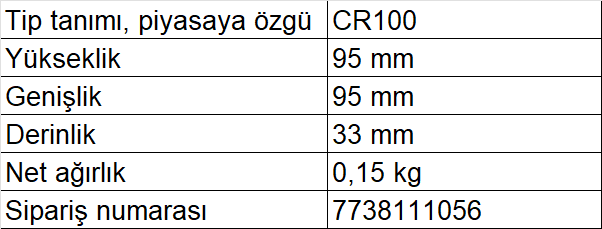 Bosch CR100 Kablolu Dijital Oda Termostatı Teknik Verileri