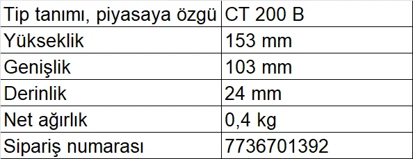 Bosch CT200 B EasyControl Akıllı Oda Termostatı Teknik Verileri