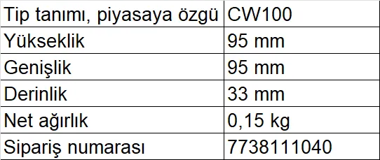 Bosch CW100 Sistem Kumandası Teknik Verileri