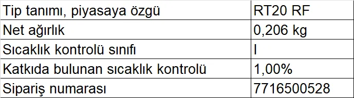 Buderus RT20 RF Kablosuz Dijital Oda Termostatı Teknik Verileri