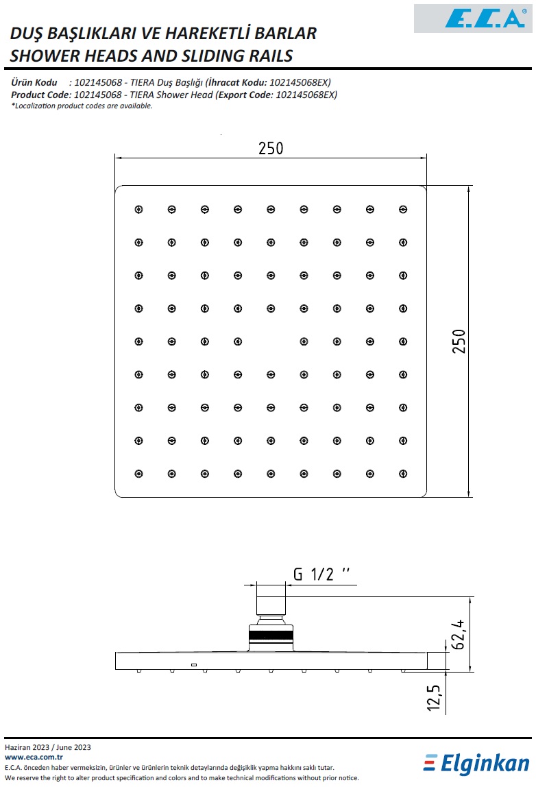 Eca Tiera Duş Başlığı 102145068 Teknik Resi