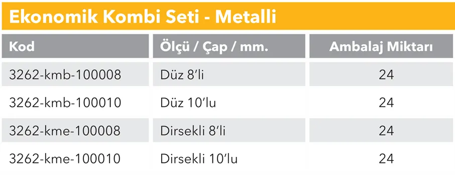 Kalde 8’li Düz Kombi Bağlantı Seti Teknik Tablo
