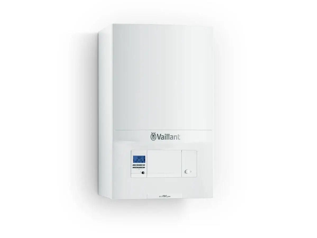 Vaillant ecoTEC Pro VUW 236/5-3 yoğuşmalı kombi beyaz zeminde önden görünüm
