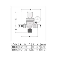 Caleffi 553640 Basınç Saatli 1/2'' Otomatik Dolum Ünitesi (Manometre Dahil)